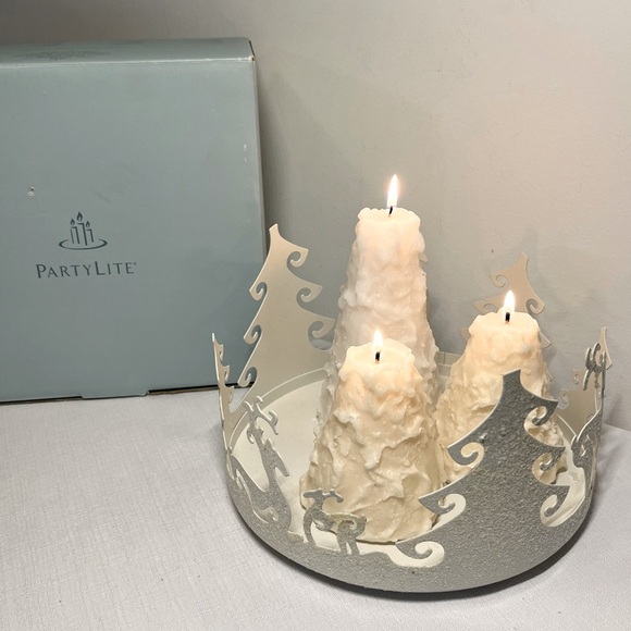 PartyLite Christmas Candle Holder with White Sparkles Accents. Box incl. - Picture 2 of 6